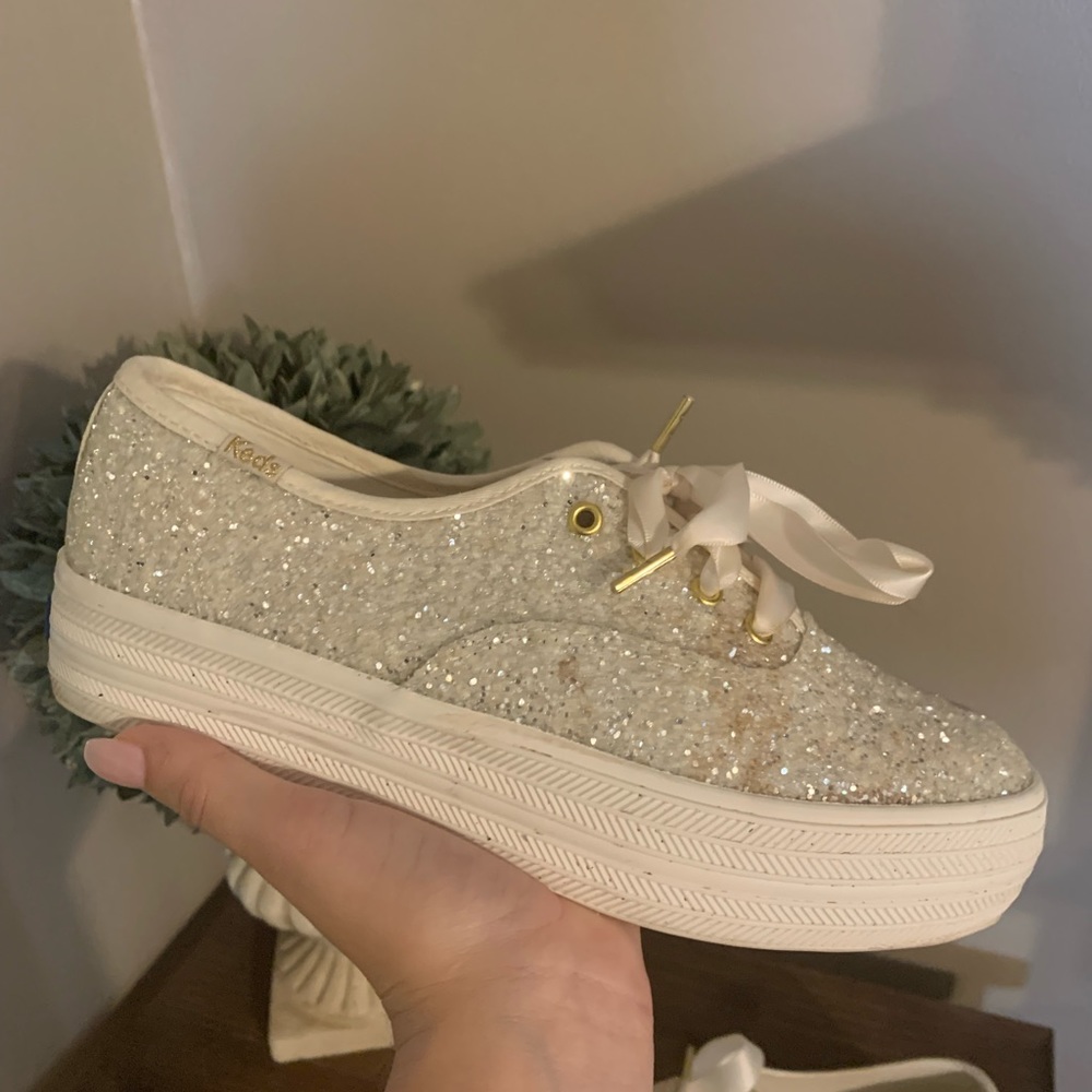 Kate Spade Glitter Sneakers in Cream and Gold